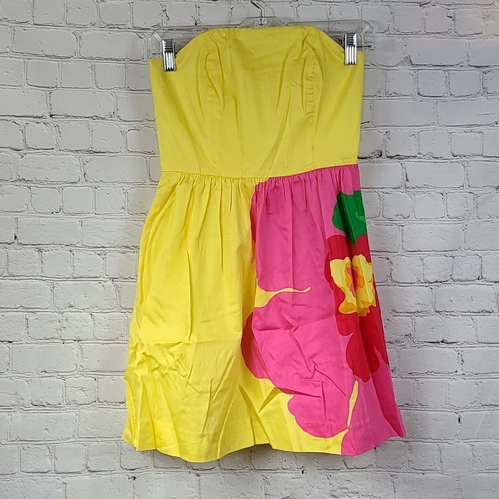 Lilly Pulitzer Lottie Strapless Floral Fit Flare Dress Starfruit Yellow 00 XXS - Picture 2 of 15